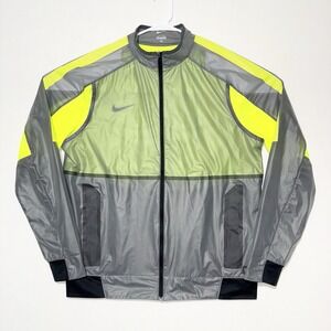 Nike Revolution Soccer Jacket Mens Size Large Windbreaker Grey Neon Lightweight
